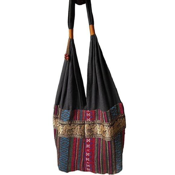 Hippie Festival Boho Colorful Shoulder Bag Women’s M Elephant Detail Tassels - Picture 5 of 11